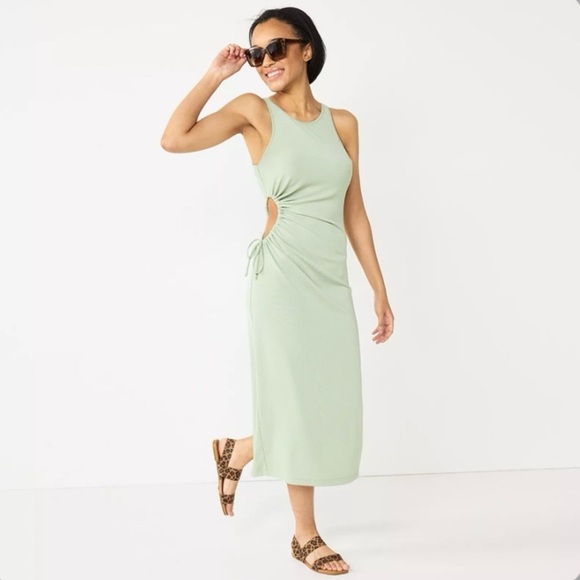 Sleeveless Knit Midi Dress With Cut Out Tie Side By Planet Gold - Picture 1 of 10